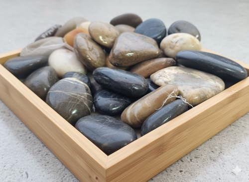 Guijarros naturales decorativos, 3-5 cm piedras mezcladas de alto pulidao, naturales para acuarios, macetas, paisajismo, bricolaje, decoración del hogar y jardín. (Color variado alto pulido, 3 Kg)