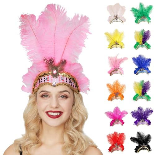 Faschingskostüme Damen Samba Kopfschmuck Federschmuck Karneval Fasching Mottoparty Vintage Feder Haarreif Carnival Feather Stirnband Federkopfschmuck Brasilien Haarschmuck Cosplay Haarband Schwarz