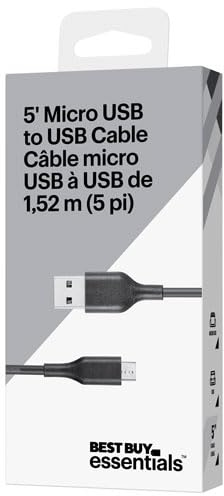 Best Buy essentials Phone & Mobile Device Charging Accessories – Lightning & USB-C Options, Charging Cords, Hubs & Power Accessories (Micro USB to USB Cable, 5 ft (BLK))