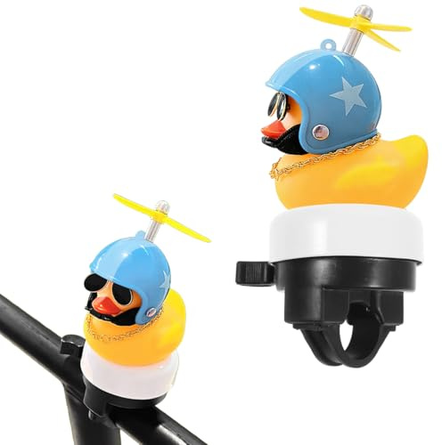 LEPGUYO Blaue Stern-Quietscheente Fahrradklingel mit Helm & Propeller - Fahrradklingel Lustig für Kinder Erwachsene, Fahrrad Accessoire Geschenk