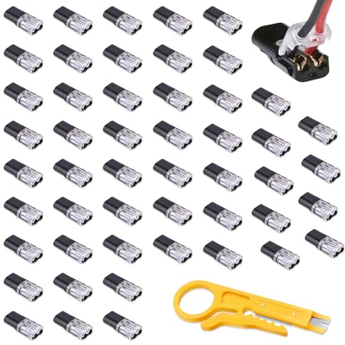 50 PCS Wire Connectors Push Fit, 12V Plug 2 Pin, Waterproof Automotive Wiring Connector, Car Cable Connectors, Quick Push-Fit Electrical Solderless for 18-22 AWG Wires, Crimp Terminal