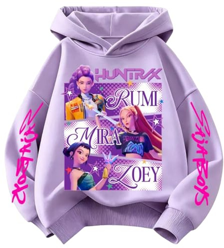 K-Pop Felpa Bambina Y2K Pullover Bambine Magliette Manica Lunga Bambina Autunno Moda Casual Streetwear con Stampa Senza Felpa Hip Hop Felp 2-14 Anni Viola 120 311