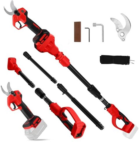 Batteridriven grensax kompatibel med Milwaukee 18 V, 2-i-1 elektrisk trädgårdssax med 2 m förlängningsstång, max. 30 mm skärdiameter, LCD-display, grensax teleskop utdragbar upp till 4,5 m (utan