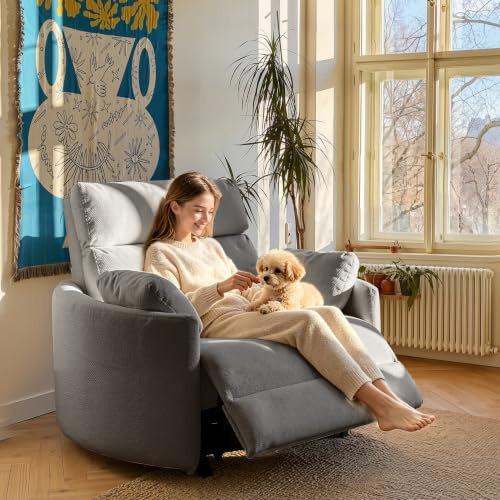 FLEXISPOT Mochi Pro Zero-Wall XXL Elektrischer Relaxsessel, 1,5-Sitzer mit 90 cm Sitzbreite, Fernsehsessel für Große & Schwere, Heimkino Sofa mit Klemmschutz, USB/Typ-C, Chenille Grau