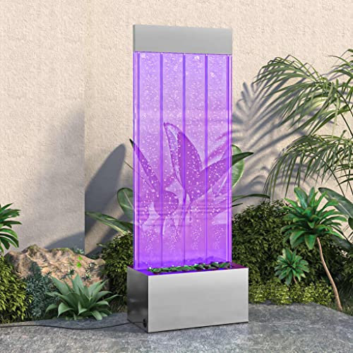 LoogCape Colonne d'eau avec LED RVB en acier inoxydable acrylique 110 cm Fontaine cascade Fontaine d'intérieur Jardin Fontaine décorative avec télécommande et pompe durable pour salon, terrasse