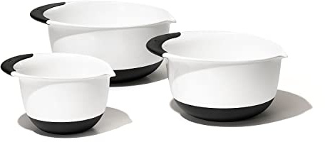 OXO Good Grips 3- Piece Plastic Mixing Bowl Set, 2500 ml,White/Black