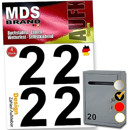 MDS Brand 8cm Design Zahlen Aufkleber 4x Spar Pack Selbstklebende Klebezahlen für Briefkasten, Mülltonne & Hausnummeren Aufkleber für Außen & Innen, D-8 (Schwarz-2)
