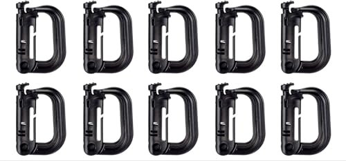 BOOSTEADY 10 Stück vielseitig verwendbar D-Ring Karabiner Grimloc Locking für Molle Gurtband mit Rucksäcke (Schwarz)