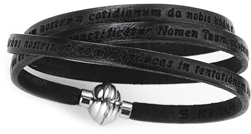Thierry Mugler Amen - Bracciale in pelle, collezione Classic, colore nero, misura 54, Padre Nostro Latino, taglia unica, pelle, senza gemma, Taille Unique, Pelle, Nessuna pietra preziosa