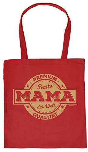 Mama Geschenk-Tasche - Sprüche Baumwolltasche Mutter : Premium Qualität Beste Mama der Welt - Einkaufstasche Eltern - Stoff-Tasche Mami - Farbe: Rot