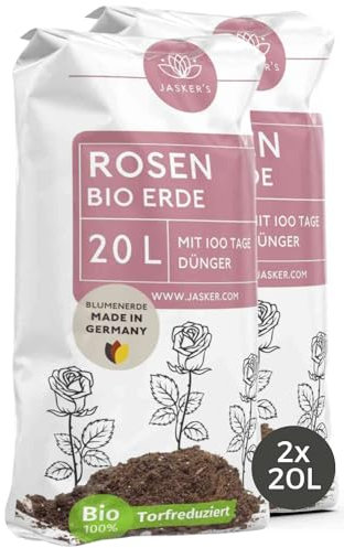 Jasker's Bio Rosenerde 40 L ⎜vers. Größen + 100 Tage Dünger⎜zum Pflanzen und Umtopfen + Gratis Bio Düngerprobe