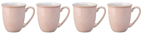 Denby - Elements Sorbet Pink Coffee Mug Set of 4 - 330ml Stoneware Ceramic Tea Mug Set For Home & Office - Dishwasher Safe, Microwave Safe - Pale Pink, White - Chip Resistant