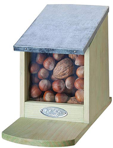 5 Stück Esschert Design Futterhaus, Futterstation für Eichhörnchen mit Metalldach, Deckel klappbar, ohne Nüsse, ca. 12,2 cm x 23 cm x 17,5 cm