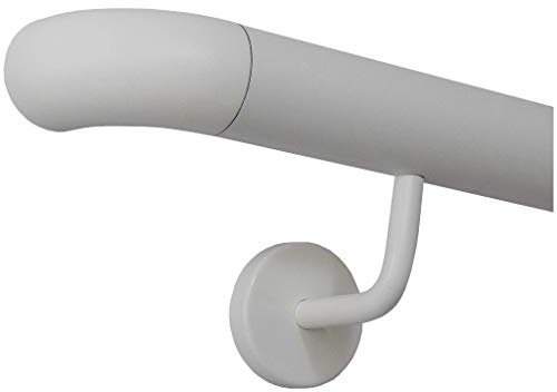 Pasamano Blanco Revestido Acero Inox. Interior Exterior Resistente a la Intemperie Barandilla/Longitud - Arco para Pared, 110 cm mit 2 Halter
