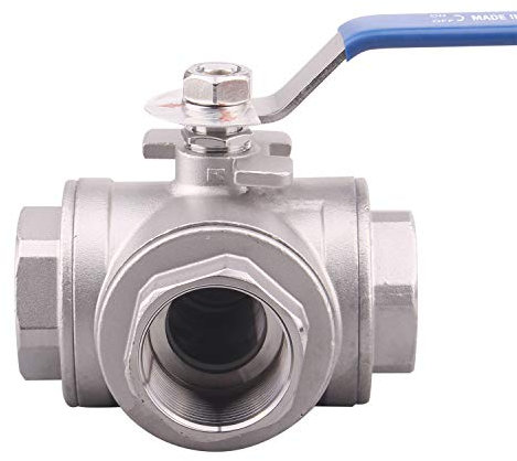 DERNORD 3-Wege-Kugelhahn, T-Montage-Pad, Edelstahl 304 weiblich Typ für Wasser, Öl und Gas mit Vinyl-Verriegelungsgriff 1.5 Inch NPT