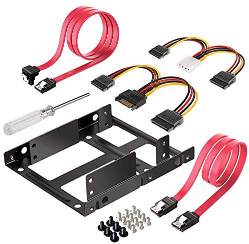 Bestlymood Support de Kit de Montage pour Lecteur de Disque Dur Interne 2 X 2,5 Pouces SSD Une 3,5 Pouces (Cables de DonnéEs SATA et Cables d'alimentation Inclus)