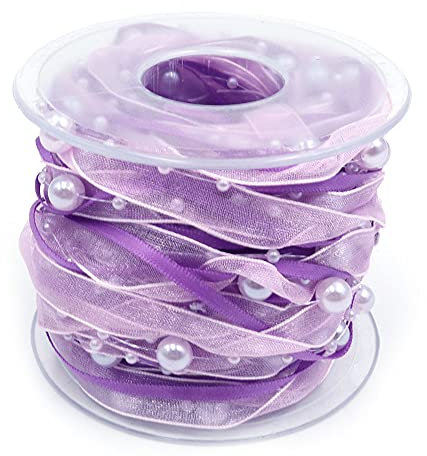 ANCLLO Chiffonband mit künstlichen Perlen, Violett