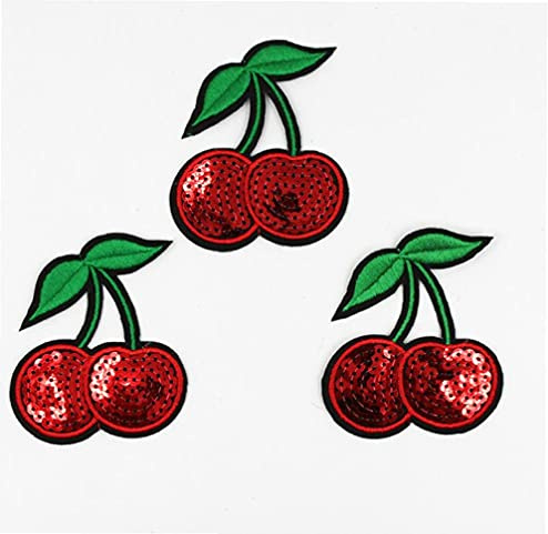 Onsinic 10 Stücke Bestickte Patches Kirsche Pailletten Obst Eisen Auf Patch Nähen Applique Motif Abzeichen Für Kleidungszeichen