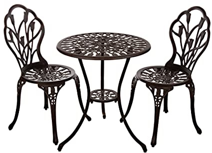 Birendy Tisch Set 152405C1551 stabiles Gartenmöbel Set Balkonset Bistroset Aluminium Guss (Antik Bronze)