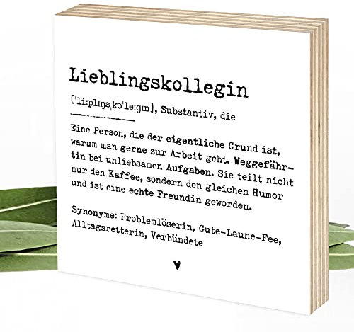 Wunderpixel® Holzbild Definition Lieblingskollegin - 15x15x2cm zum Hinstellen/Aufhängen, Fotodruck mit Spruch auf Holz - schwarz-weißes Wand-Bild Aufsteller Zuhause Büro zur Dekoration Geschenk-Idee