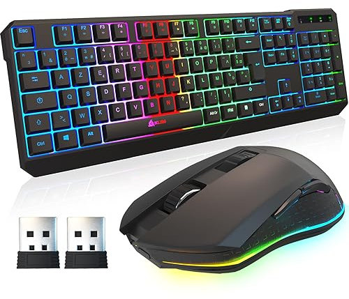 KLIM Blaze & Chroma AZERTY FRANCE LAYOUT - Pacchetto Tastiera E Mouse Da Gioco Senza Fili - Resistente, Ergonomico - Pacchetto Tastiera E Mouse Da Gioco Senza Fili per PC, Mac, PS4 PS5