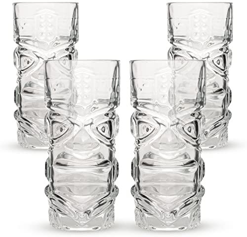 CKB LTD - Juego de 4 vasos de cóctel Tiki Bar, vasos altos ideales para fiestas hawaianas a base de ron, bebidas mixtas de cóctel MAI Tai Long Island o cócteles zombi, transparente, 450 ml, juego de 4
