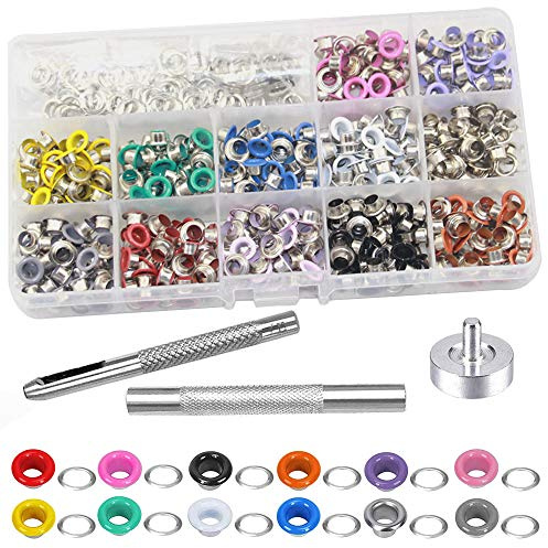 Mesee 600 Pièces Oeillets Métalliques Multicolores 5mm, Kit Complet avec 3 Outils de Pose, Accessoires pour Couture, Bricolage et Artisanat DIY