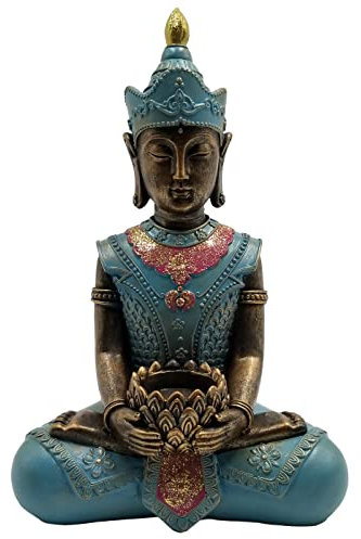 Dehner Dekofigur Buddha, 34.5 x 23.5 x 13.5 cm, Polyresin, türkis/Kupfer/Gold/rot