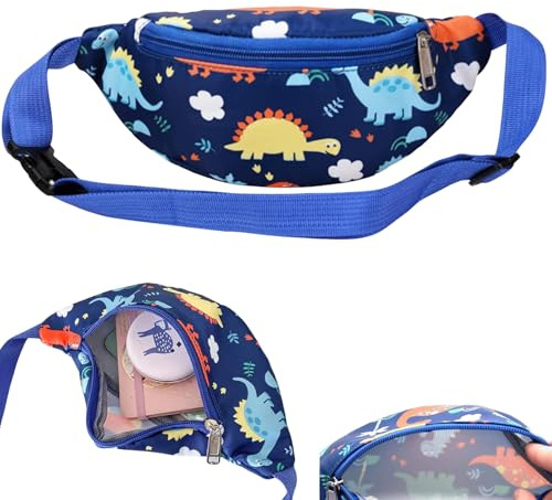 Truem Dinosaurier Bauchtasche für Kinder - Gürteltasche mit Hoher Kapazität für Jungen und Mädchen - Reise Taillentasche, Outdoor, Blau