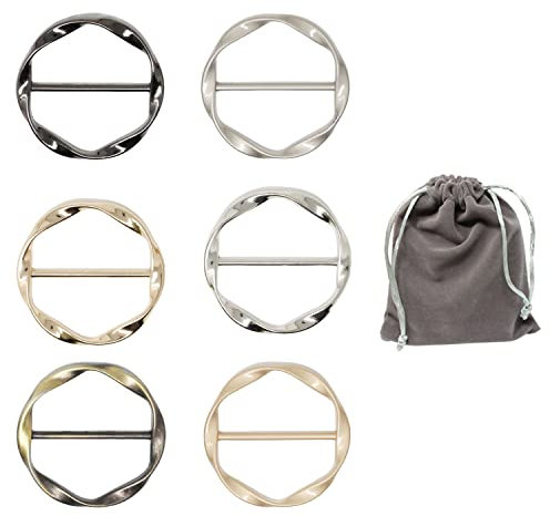 yueton 6 Stück modische T-Shirt-Krawattenklammern, Kleidungsringhalter, Kleider-Eckknopf, Seidenschal-Ring-Clips, Legierung, Taillenschnalle, runde Metall-Schnalle, gemischt, Medium