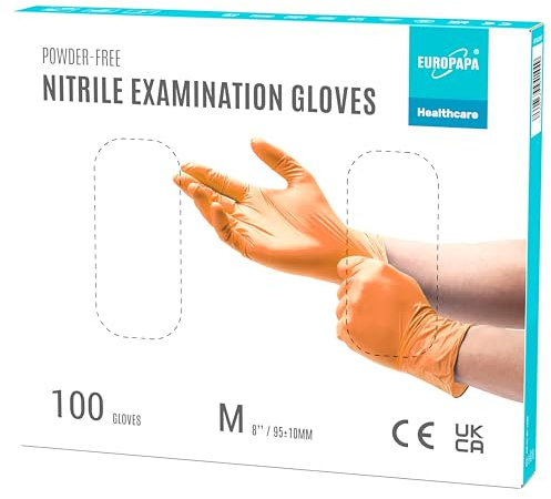 EUROPAPA® 100x gants nitrile gants jetables gants jetables gants d'examen gants nitrile non poudrés sans latex non stériles gants jetables sans latex (M, orange)