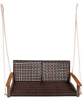 Gravidus Hängebank CUNEO Braun Aluminium Akazie, Gartenschaukel 2-Sitzer, 57x79x114 cm, Indoor & Outdoor Schaukelbank für Terrasse & Garten
