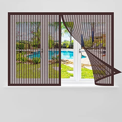 Fliegengitter Fenster 90 x 200 cm, Insektenschutz Mückennetz Fliegengitter Balkontür, Ohne Bohren für Alle Arten von Fenstern, Braun