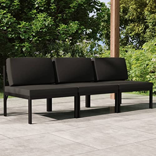 MNISDFL Balkon Lounge Gartenlounge Patio Furniture Gartensofa 3-Sitzer mit Kissen Aluminium Anthrazit