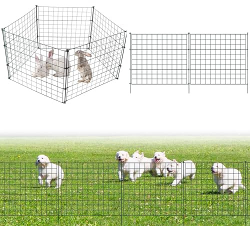 Fiqops Clôture d'étang - Clôture de jardin en métal avec 20 éléments de clôture et 24 barres de fixation - Flexible et extensible - Clôture pour chiots - Clôture pour chiens (droite, verte)