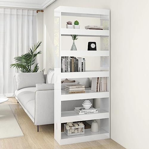 CKioict Eckvitrine Modernes Standregal Wohnzimmermöbel Bücherregal/Raumteiler Hochglanz-Weiß 80x30x198cm Holzwerkstofffür Wohnzimmer, Schlafzimmer, Büro