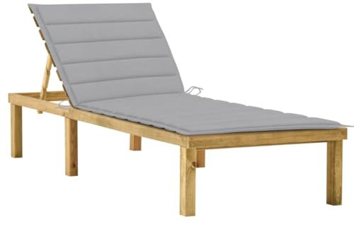 FUDUGEHMIOFWFJJ deckchair,liegestühle,sonnenbank,Sonnenliege mit Grauer Auflage Imprägniertes KiefernholzGeeignet für Garten, Pooldeck, Terrasse, Wohnzimmer