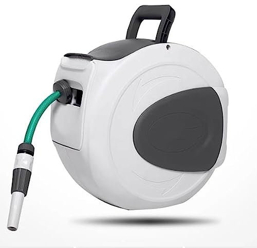 Heavy Duty Water Hose Holder, Wall-Mounted Hose Box 20M/65ft, Flexible Watering for Medium-Sized Gardens, Swivel Hose Reel, with Wall Bracket, System Parts and Nozzle, Including 20M Hose,Hose Bracket