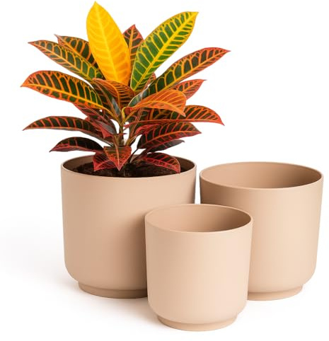 Home Garden Ornaments – Luna Übertopf 3er-Set Aus Kunststoff, Moderner Blumenübertopf & Blumentopf Für Innenräume, Matt, Ohne Abflusslöcher (Taupe, 13/15/17 cm)