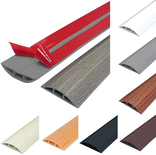 Protezione per cavi a pavimento, flessibile in PVC, copertura autoadesiva, canalina passacavi, previene inciampi, 3 m, venature del legno