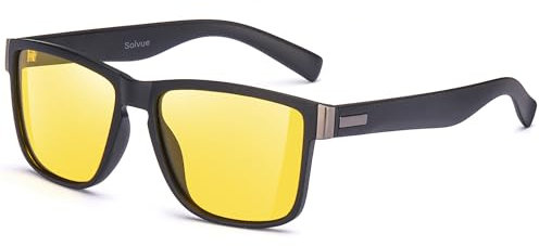 Solvue Occhiali da sole polarizzati per visione notturna da uomo Protezione UV400 TR90 Occhiali da sole quadrati leggeri Montatura nera