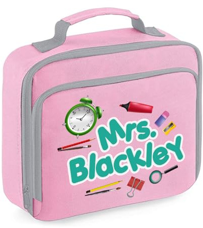 Getagift Personalised Teacher Gift with Crayon Themed, Teacher Gift from Kids, Nursery Gift, Lunch Box Reusable Bag, Lunch Cooler Bag. (Classic Pink)
