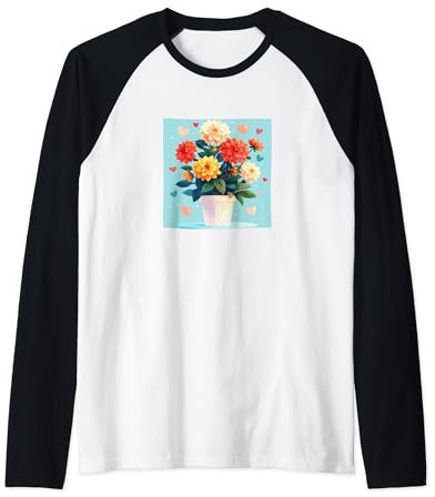 Dahlia Plant In Pot Cottagecore Hearts Graphic Raglan Baseball Tee