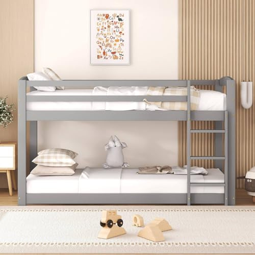 Lit Superposé Cadre de Lit Moderne 90x200 cm pour Enfants, Cadre en Bois Massif, Design Ludique et Pratique, Optimisation de l'espace, Montage Facile (No Matelas)