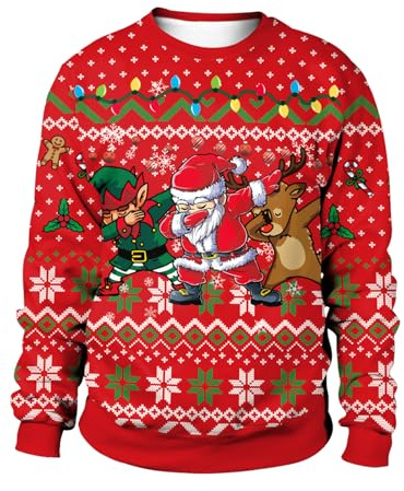 CIZEUR Jultröjor herr rolig 3D-tryckt tröja ful jul inte tjock långärmad jultröja, Rd-dansare, XXL