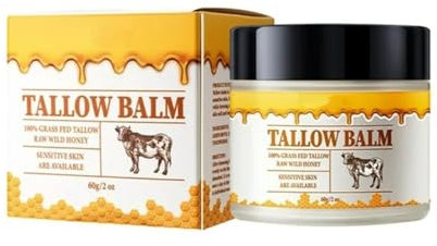 Biovix Beef Tallow For Skin Care Balm, Beef Tallow Face Cream and Moisturiser for Body, All-Natural Hydrating Tallow Balm with Raw Honey and Beeswax, Grass-Fed Beef Tallow & Raw Wild Honey Blend