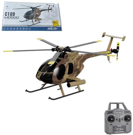 Kopeetechy 2.4G Ferngesteuerter Hubschrauber, MD500 1:28, Bürstenloser Motor, Single Blade, Flybarless, Remote Hubschrauber, RTF, Optischer Flusslokalisierung, Tarnfarben, Erwachsene