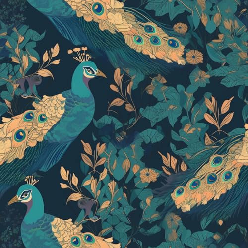 ANLIKY-Pro Self-Adhesive Peacock Flower Branches Wallpaper, 44X300CM, Removable Green Background Decorative Film for Furniture