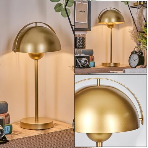 HOFSTEIN Tischleuchte Guttsta, Tischlampe aus Metall in Goldfarben, moderne Leuchte im Retro/Vintage-Design, Ø 20 cm, Höhe 43 cm, Schalter am Kabel, E14, Wohnzimmer, Schlafzimmer, Esszimmer, Büro