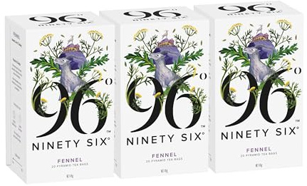 96° Fennel Tea – Pack of 3 × 20 Pyramid Tea Bags (60 Bags), Aromatic, Sweet & Calming Herbal Tea, Caffeine-Free, Individually Wrapped Recyclable Envelopes, Plant-Based tea bags with No Microplastics